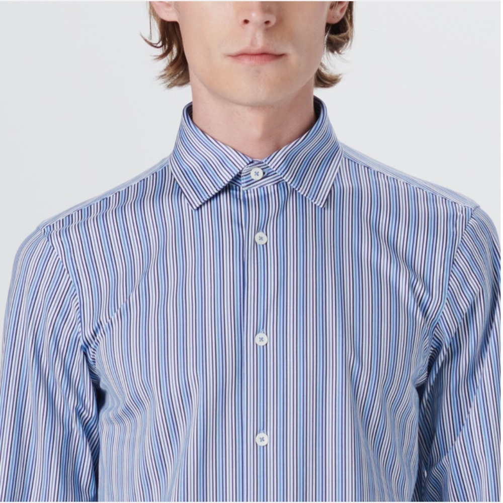 Bugatchi Oooh Cotton Tech James Barcode Stripe Button Down Shirt 8 Way Stretch